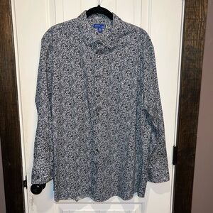 Apt. 9 Black, Blue, and White Micro Floral Patterned Men's Shirt